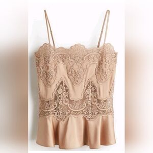 No Offers H&M Lace Inset Satin Strappy Beige Lace Top Xs S M L XL
